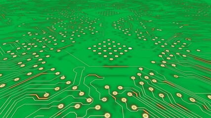 Wall Mural - Animation of orange computer circuit network with light trails moving on transparent background
