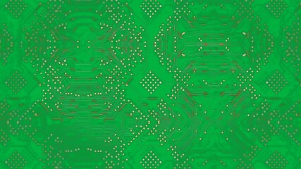 Wall Mural - Animation of orange computer circuit network with light trails moving on transparent background