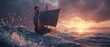 © Mas - Viking ship sailing on the open ocean at sunset