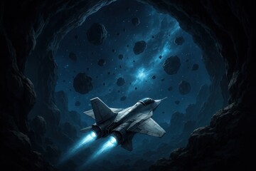 Wall Mural - Spaceship navigating asteroid field.