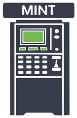 Vector illustration of an ATM kiosk with a display screen and numeric keypad for banking