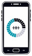 © Ярослав Гріщук - Mobile phone displaying a progress or loading icon with teal, gray and black segments.
