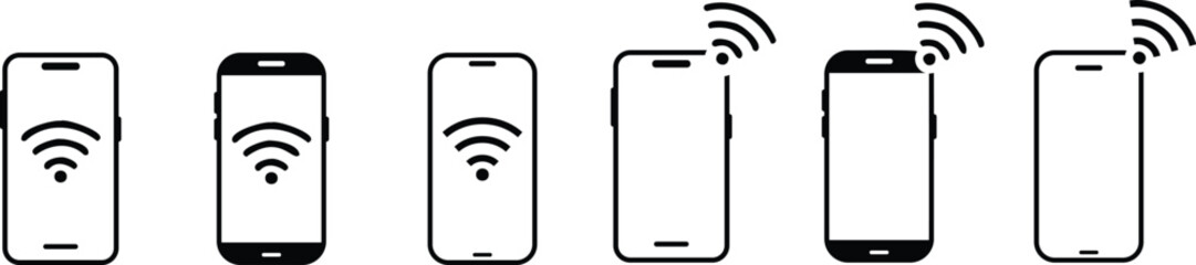 Wall Mural - Smart phone with wifi icon. WIFI signal with mobile phone icon. wifi phone icon vector sign
