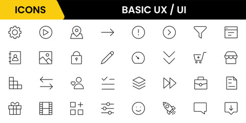 Basic User Interface ui ux icon set, user interface icon set collection.