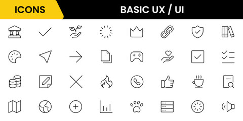 Basic User Interface ui ux icon set, user interface icon set collection.