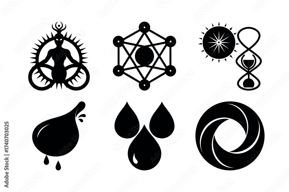 Collection of Metaphysical Symbols and Icons in Black and White Stock ...