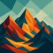 © Flyura Shakembekova - Abstract mountain landscape illustration in geometric style on vibrant background with copy space