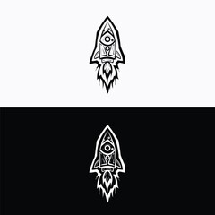 Hand drawn rocket logo design isolated on white background a unique and artistic emblem featuring a stylized rocket ship, perfect for technology, space exploration, or innovative startup brands