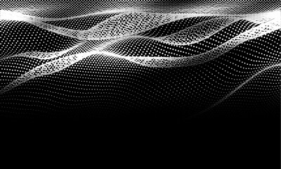 Wall Mural - Abstract digital wave of particles. Futuristic point wave. Technology black background vector. Vector illustration