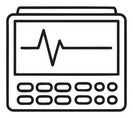 Black outline icon of a heart rate monitor with a simple waveform on a screen and multiple control buttons below.