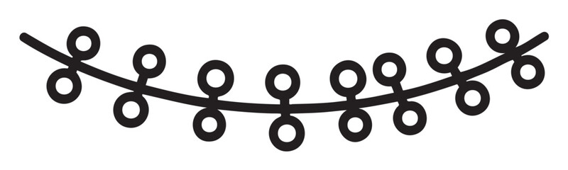 Black outline of a simple curved branch featuring circular shapes, suggesting plant-like elements.