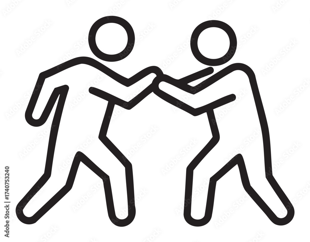Complement Stick Figure Black outline icon of two stick-figure characters engaging in a ...