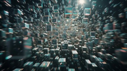 Wall Mural - Abstract Cubes in a Digital Space A Futuristic Visual of Data and Connectivity