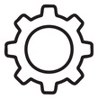 © Mr. Stocker - Black outline vector icon of a simple gear symbol with eight teeth and a circular center. minimalistic design used for mechanics, engineering, and technical concepts.
