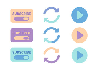 Neon buttons with subscribe, refresh, and play icons in glowing gradient style