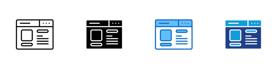 Dashboard Multiple Style Icon Design Vector - Web interface layout with blocks representing dashboard, analytics overview, and data display