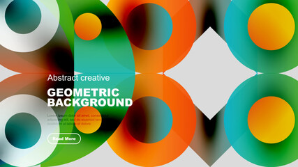 Wall Mural - Abstract geometric background features overlapping circles, vibrant colors, text elements, white space. Modern design.