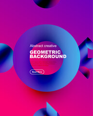 Wall Mural - Vibrant abstract design. Geometric shapes blend with purple, pink hues. Text promotes creative background options, includes call to action.