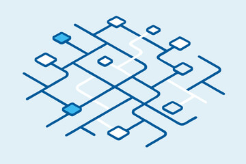 Modern network connection with nodes and paths for seamless data flow and digital transformation solutions