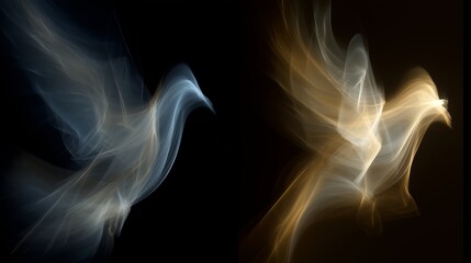 Wall Mural - Abstract illustration of two ethereal birds in flight, showcasing dynamic movement and light