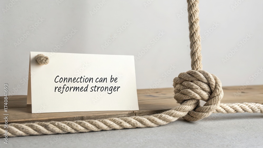 Rope knot next to message card about stronger connection Stock Photo ...