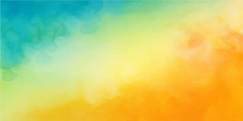 Wall Mural - abstract colorful watercolor background blending vibrant sky blue and sunset orange with a soft text
