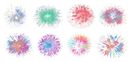 PNG Vibrant colorful fireworks display, element set on transparent background