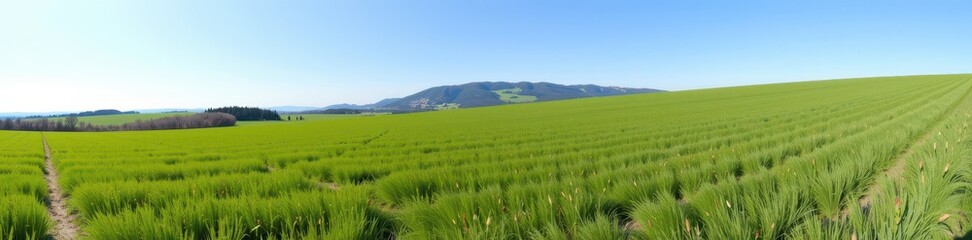 Wall Mural - Serene grassy field gently sloping towards a distant hill under a clear sky, hill, scenery