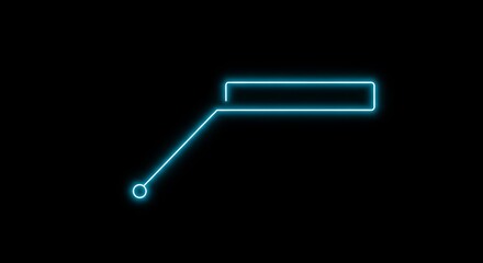 Neon blue callout line with box and circle isolated on black background