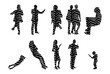 © Victoria - Vector illustration, Outline silhouettes of people, Contour drawing, people silhouette, Icon Set Isolated , Silhouette of sitting people, Architectural set