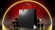 © tr144 - Elegant black shopping bag and gift boxes mockup for a festive promotional event, glowing with golden light, perfect for holiday sales and exclusive offers