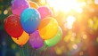 © rafa - Colorful Balloons Group in Sunlit Outdoor Scene with Bokeh Background Lens Flare