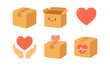 © 123levit - Cute box and heart icon set: smiling packages and love symbols