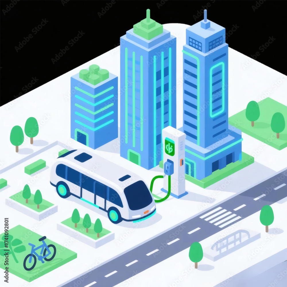 Isometric Vector Smart City with Autonomous and Bus Electric Transport ...