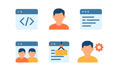 Colorful flat icons of web development and user interface elements