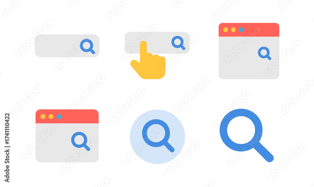 Search icon set with browser and cursor in modern flat design Stock ...