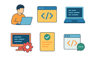 Coding and development icons collection in minimalist flat design style