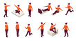 © Silent Vector - Isometric young woman in various action poses