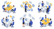 © Ophelia - Isometric business meeting and teamwork concepts in modern office settings
