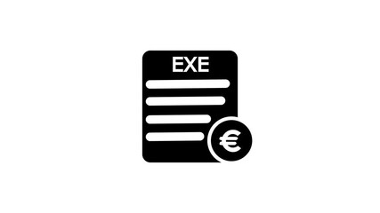 outline icon of an EXE file on a white background executable file program file with euro sign.