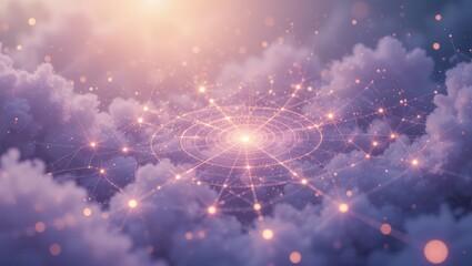 Wall Mural - Cosmic Light and Swirling Clouds Creating a Mystical Abstract Background in Twilight
