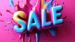 © kora studio - Bright and colorful sale text with vibrant paint splashes in background, creating energetic and eye catching visual. Perfect for promotional materials