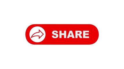 share button animation for a video channel. share text reveal animation, social media. Flat Design share. share icon Animation, 4k share Push Buttons for YouTube. red share icon button.