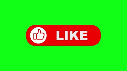 like button animation for a video channel. reveal Like animation, social media. Flat Design like. like icon Animation, 4k share Push Buttons for YouTube. red like button icon on green screen.