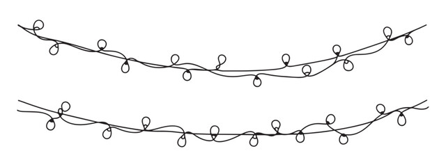 Wall Mural - Christmas garland in simple linear style. Garland with bulbs drawing with one continuous line.