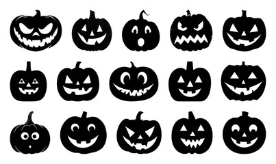PNG Spooky Halloween pumpkin face silhouettes, element set on transparent background