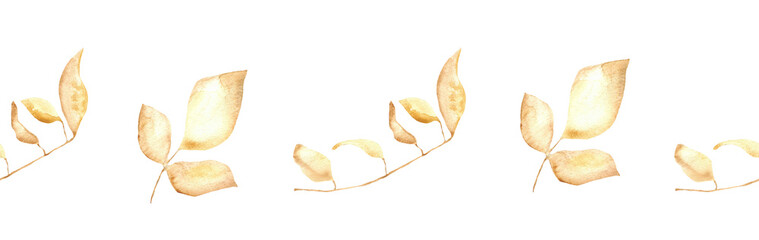 Orange leaves border on a white background. Hand-drawn illustration. Perfect for autumn.