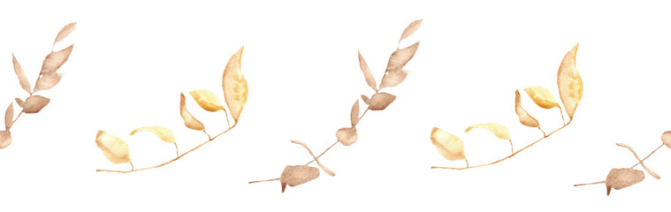 Orange leaves border on a white background. Hand-drawn illustration. Perfect for autumn.