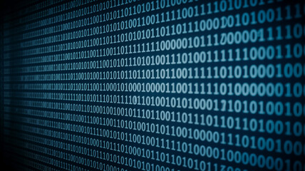 Digital binary data on computer screen background