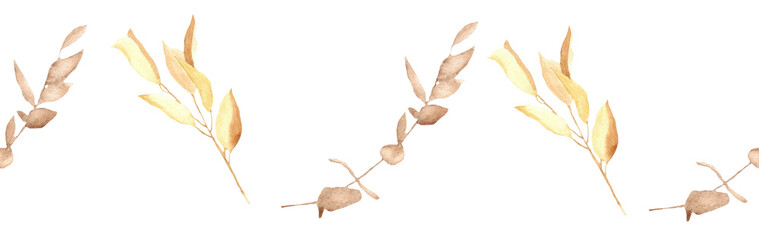 Orange leaves border on a white background. Hand-drawn illustration. Perfect for autumn.